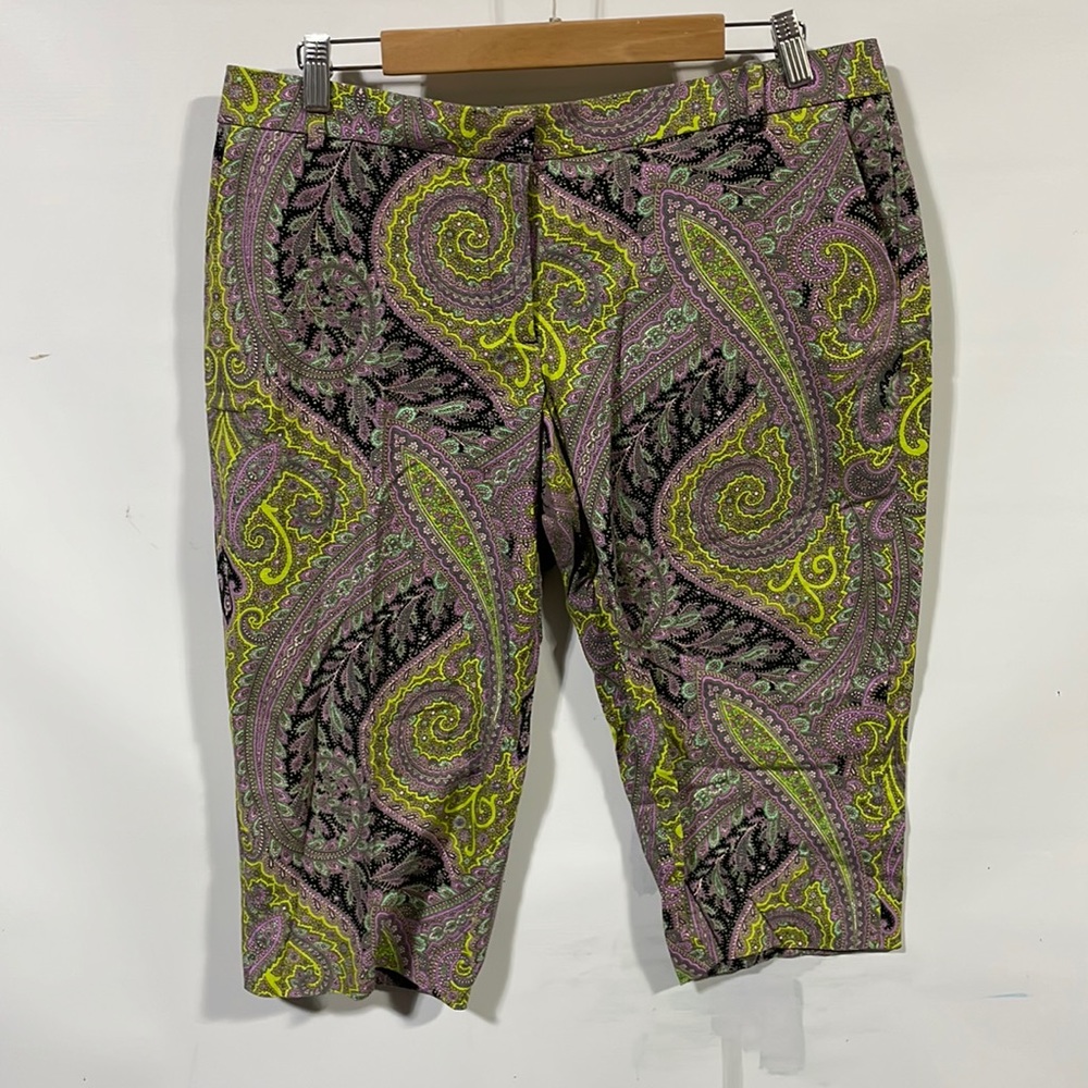 J. Crew Green and Purple Paisley Capris
